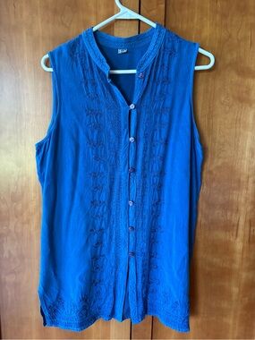 Sleeveless Embroidered Tunic in Royal Blue